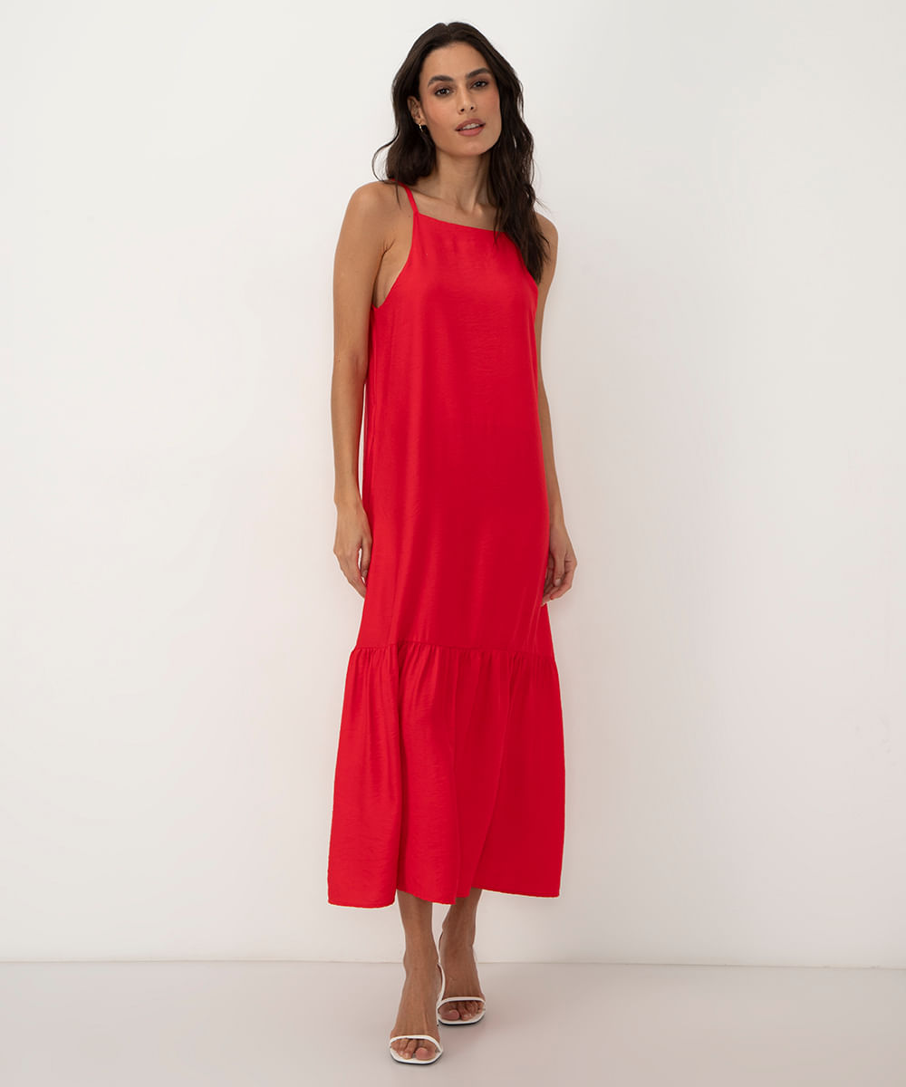 vestido midi de viscose halterneck - VERMELHO