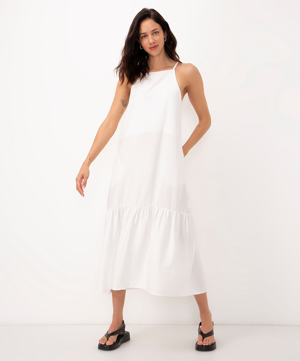 vestido midi de viscose halterneck off white
