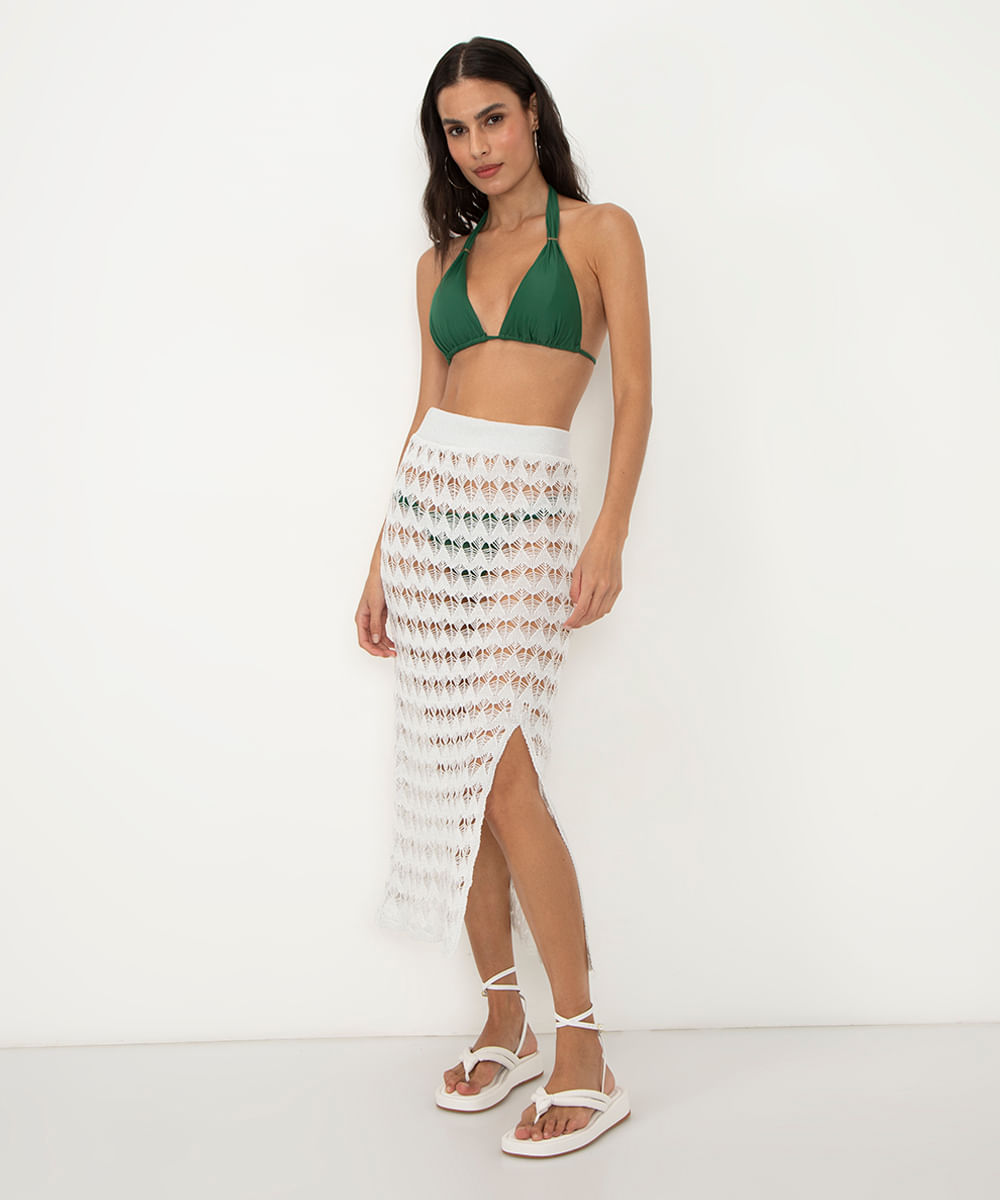 saia midi de crochê com fenda off white