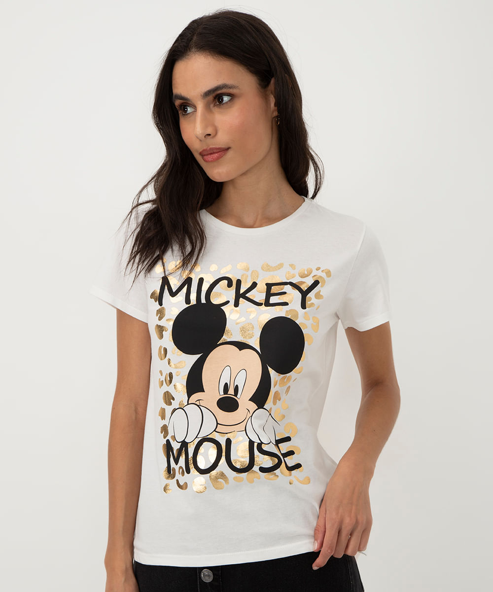 camiseta de algodão mickey manga curta off white