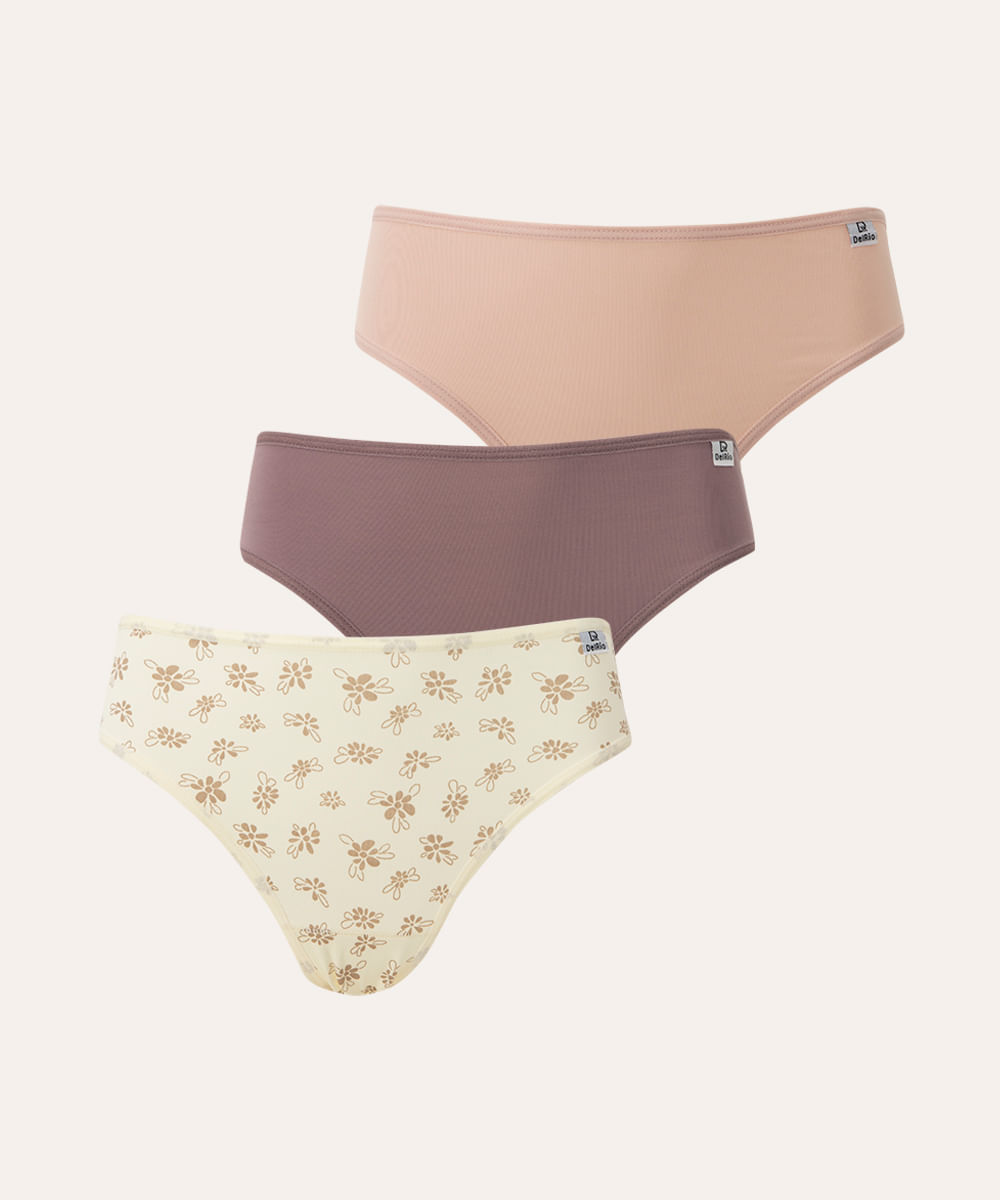 kit de 3 calcinhas biquíni de microfibra delrio colorido