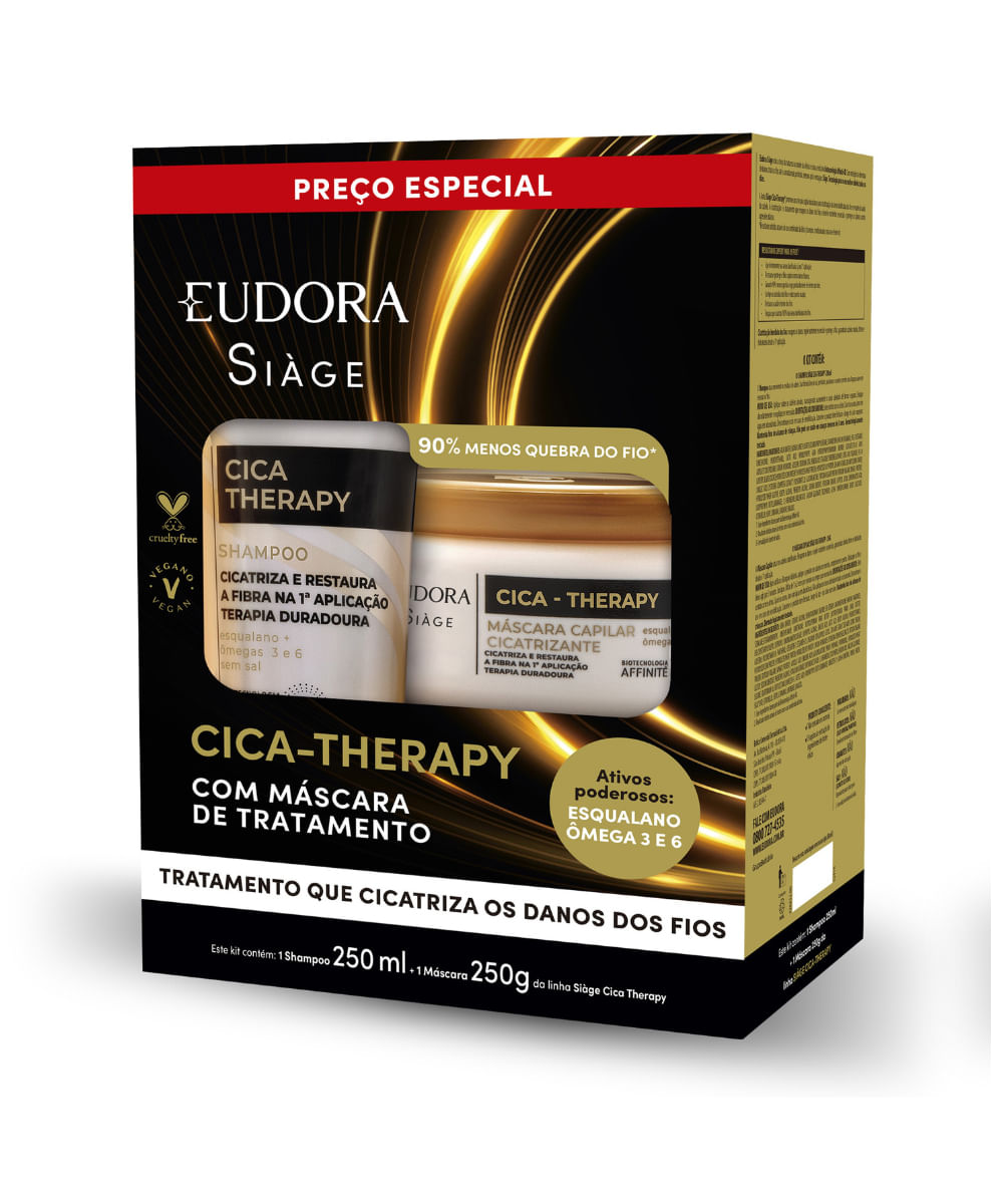 kit eudora siàge cica therapy shampoo 250ml e máscara capilar 250g