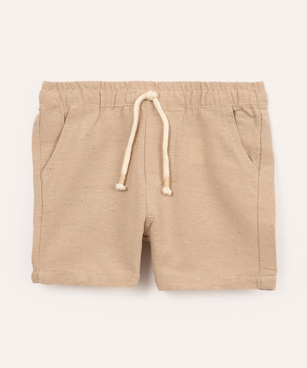 short infantil com elástico e bolsos bege