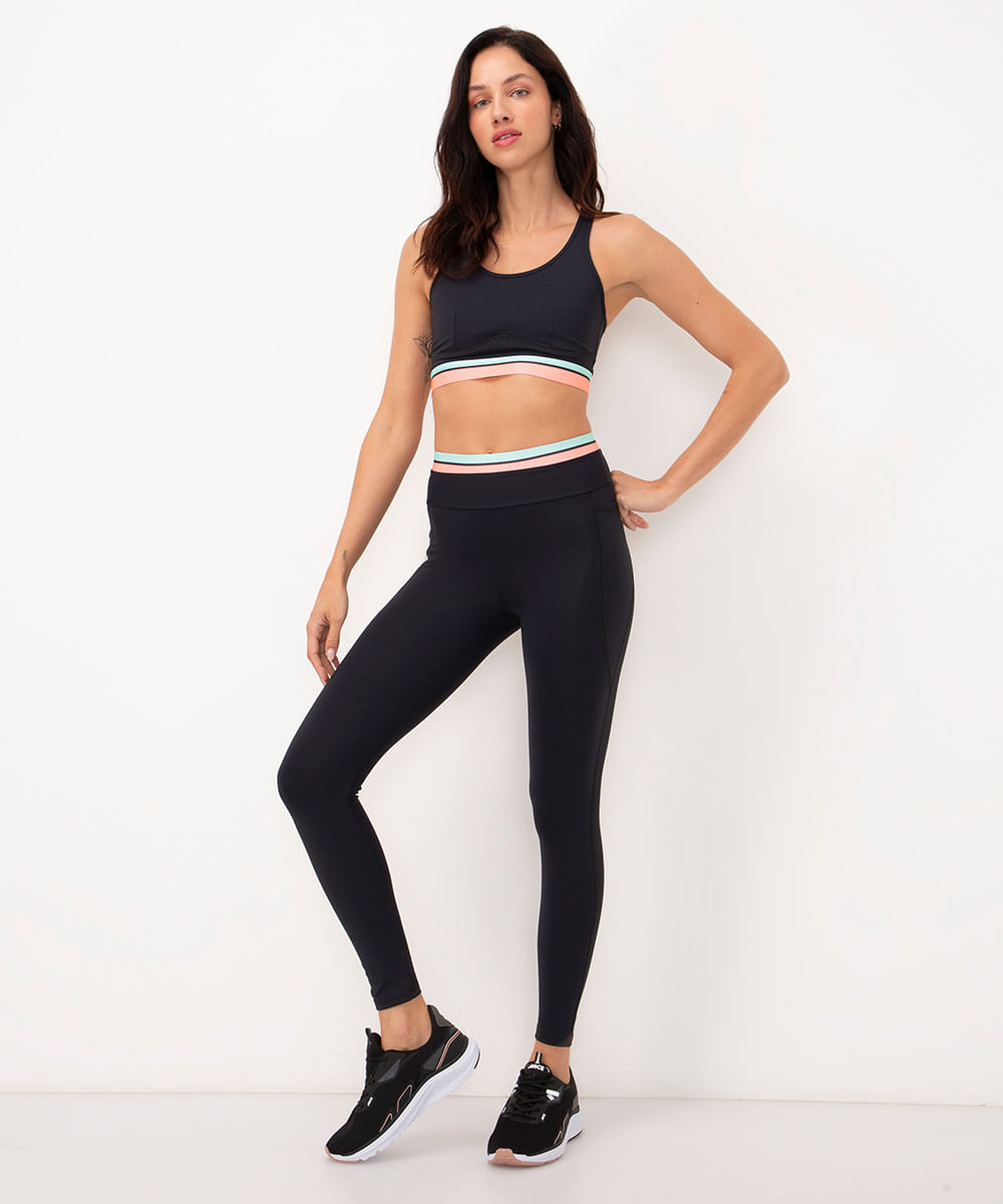 calça legging cós elástico com bolso lateral esportiva ace preto