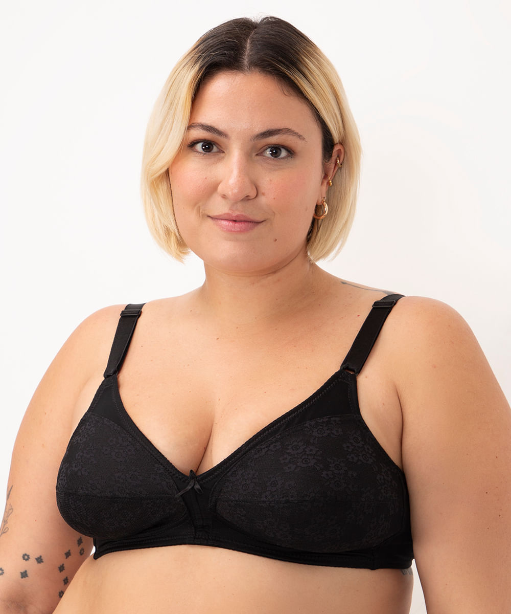 sutiã triângulo de tule e renda demillus plus size preto
