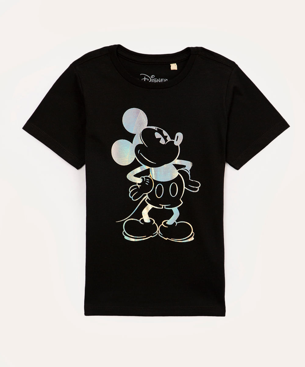 camiseta de algodão infantil mickey manga curta preta