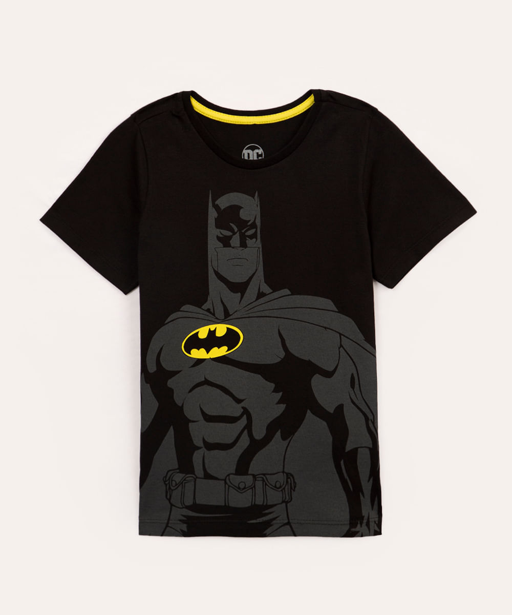 camiseta de algodão infantil batman manga curta preta