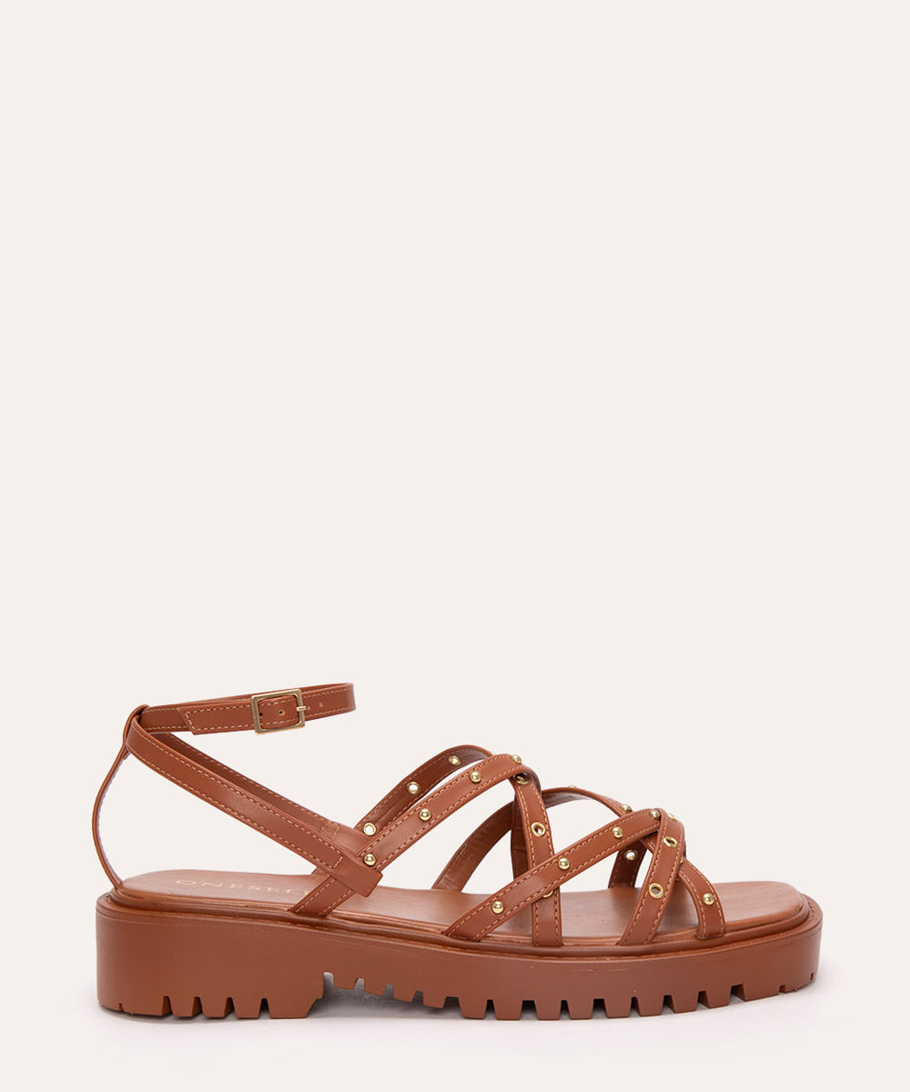 sandália flatform com tachas e ilhós oneself marrom