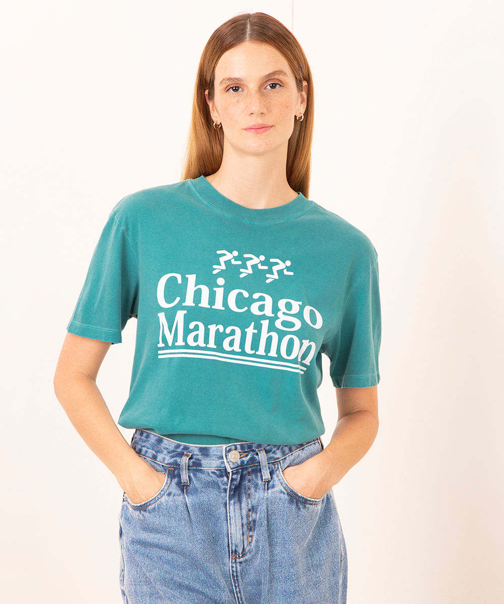 camiseta de algodão chicago marathon manga curta mindset turquesa