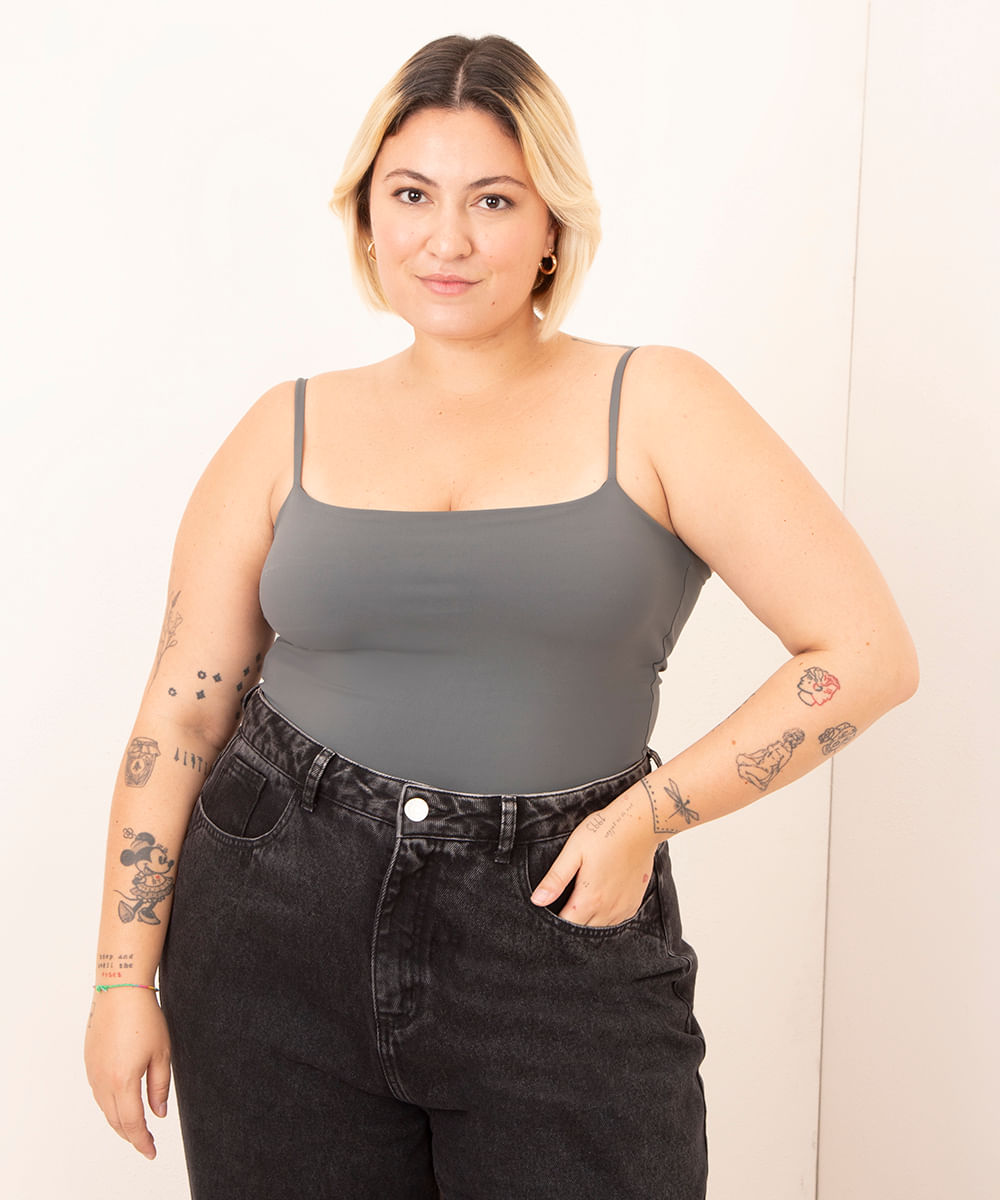 regata esportiva plus size alça fina mindset cinza claro