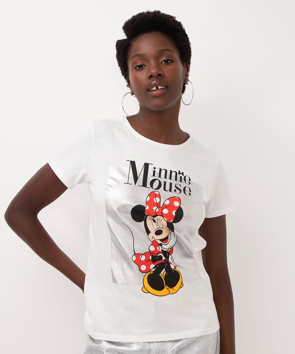 camiseta de algodão minnie mouse manga curta off white