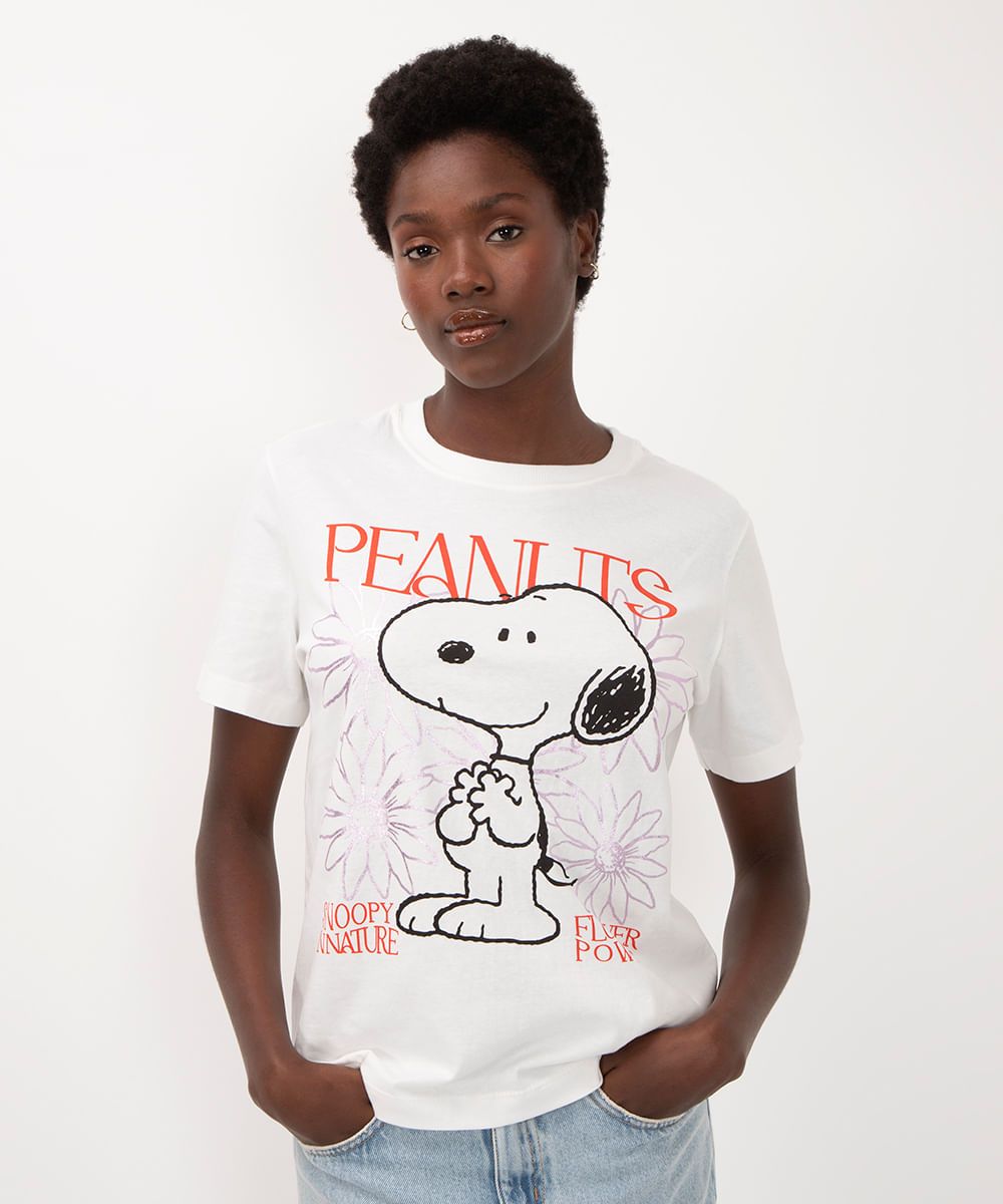 camiseta de algodão peanuts flower manga curta off white