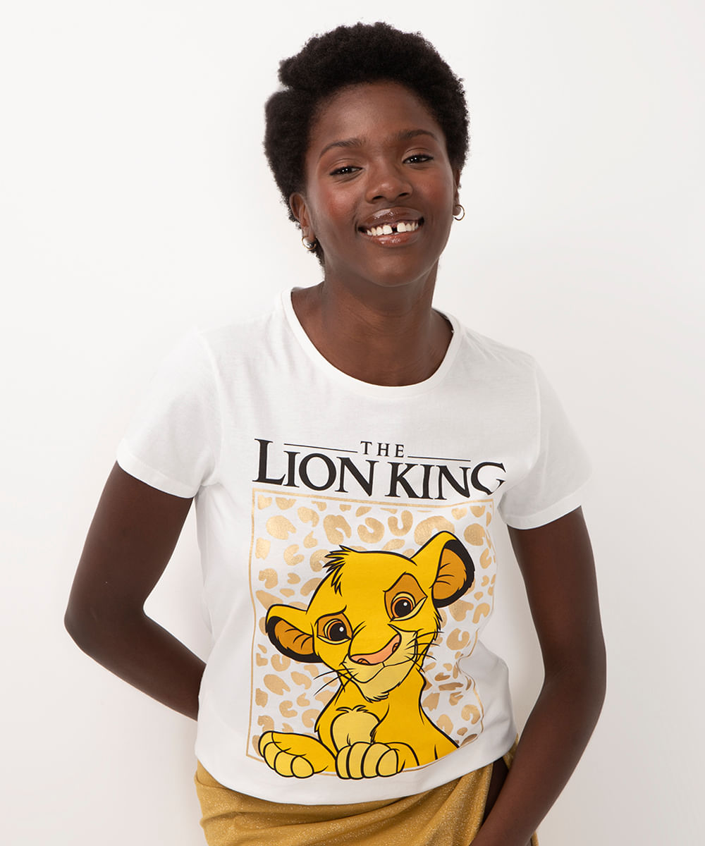 camiseta de algodão the lion king manga curta off white