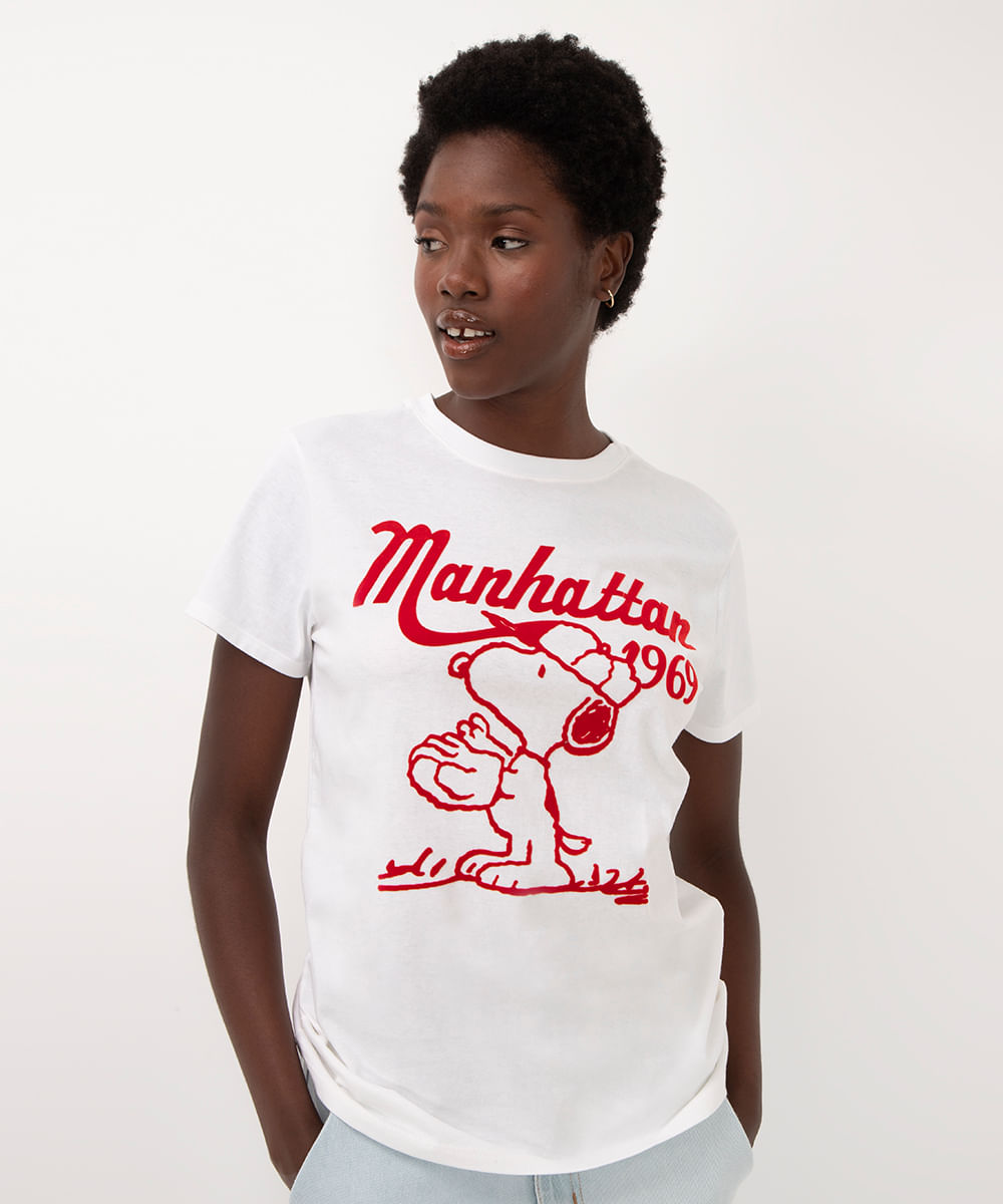 camiseta de algodão peanuts manhattan 1969 manga curta off white