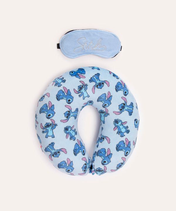 apoio de pescoço com máscara de dormir stitch azul claro Único