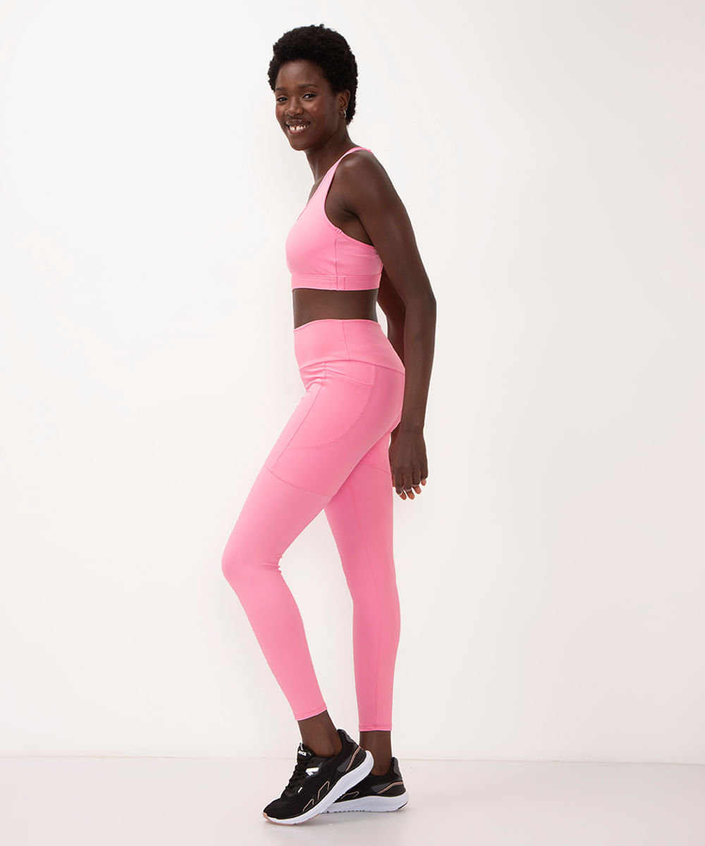 calça legging com bolso cintura alta esportiva ace rosa neon