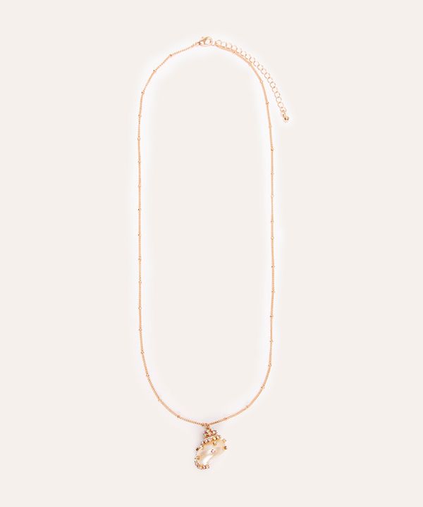 colar longo concha com strass dourado Único