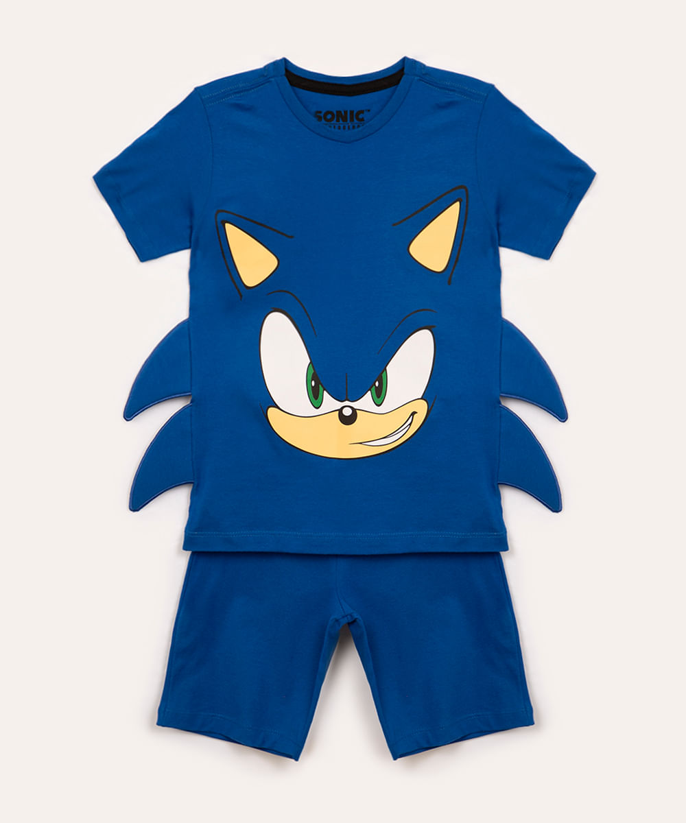 pijama de algodão infantil sonic manga curta azul royal