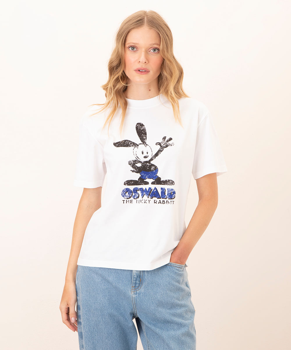 camiseta de algodão oswald lucky disney manga curta mindset off white