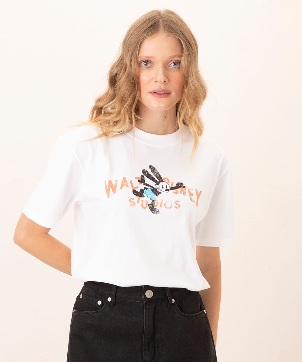 camiseta de algodão oswald walt disney manga curta mindset off white