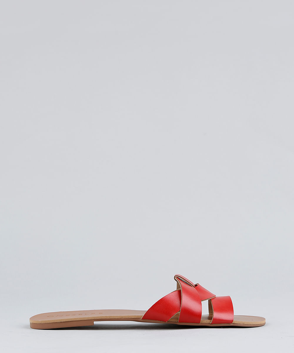 Rasteirinha Feminina com Tiras Cruzadas Vermelha