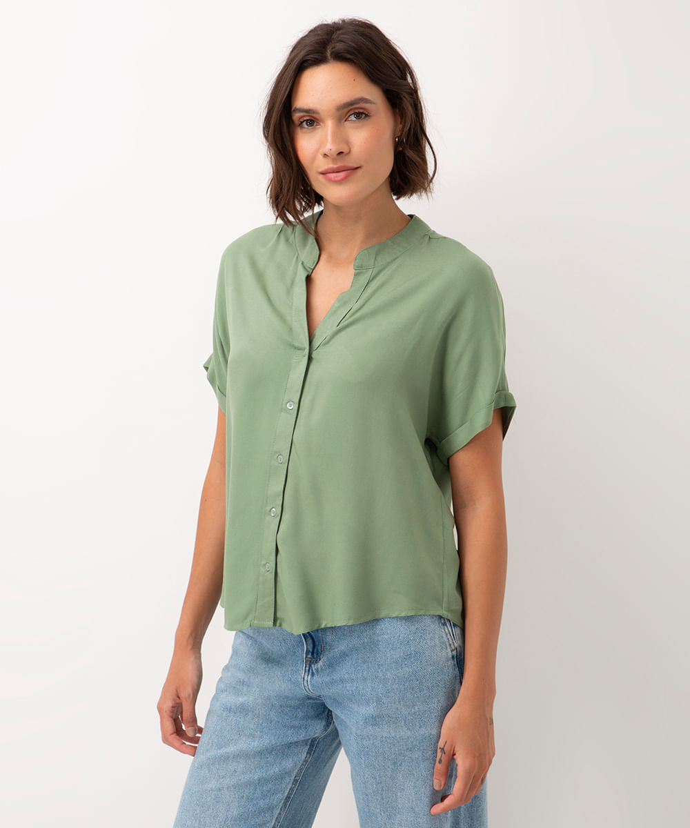 camisa de viscose sem cava manga curta verde