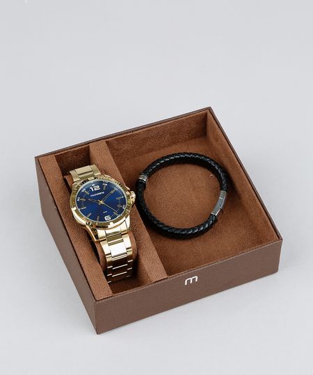 Kit-de-Relogio-Analogico-Mondaine-Masculino---Pulseira---99368GPMVDE2K-Dourado-9377685-Dourado_1