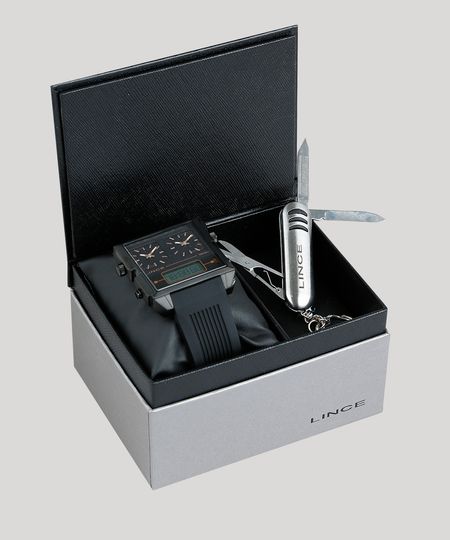 Kit-de-Relogio-Analogico-Lince-Masculino---Chaveiro-Canivete---KD43P1PX-Preto-9396606-Preto_1
