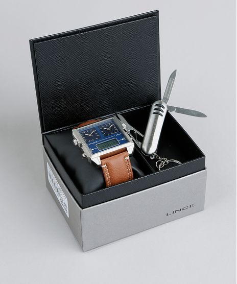Kit-de-Relogio-Analogico-Lince-Masculino---Chaveiro-Canivete---KD40D1MX-Prateado-9397299-Prateado_1