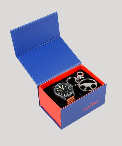 Kit-de-Relogio-Analogico-Condor-Masculino---Chaveiro---CO2035MPEK2P-Preto-9396900-Preto_1