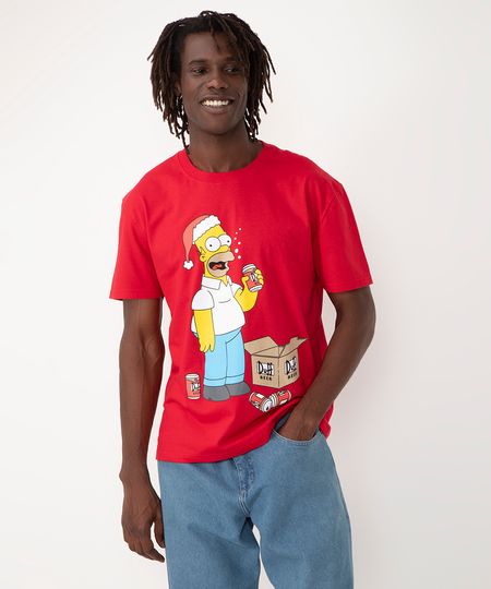 camiseta de algodão os simpsons manga curta - VERMELHO PP