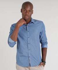 Camisa-Masculina-Comfort-Estampada-de-Poa-Manga-Longa-Azul-9095684-Azul_1