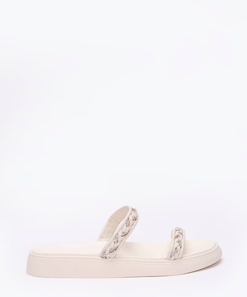 sandália flatform tiras tranças brilhos moleca off white