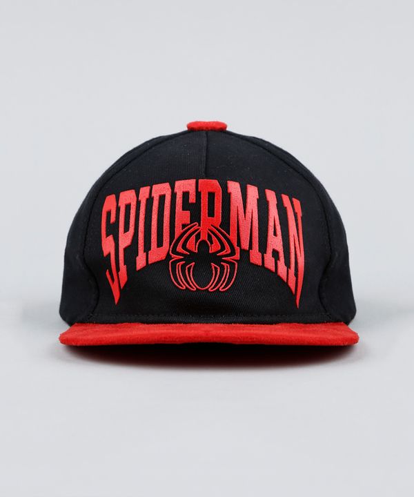 Boné Infantil Aba Reta Homem Aranha com Suede Preto P