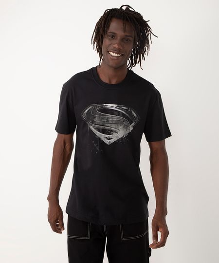 camiseta de algodão super homem manga curta preto M