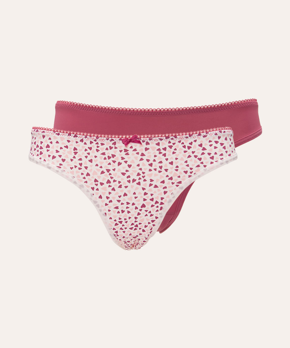 kit de 2 calcinhas biquíni corações colorido