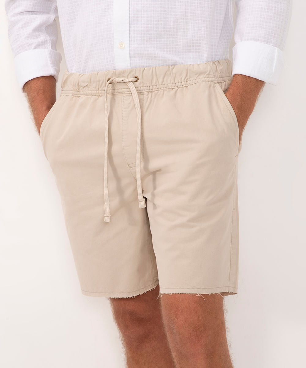 bermuda de sarja com cordão e elástico bege