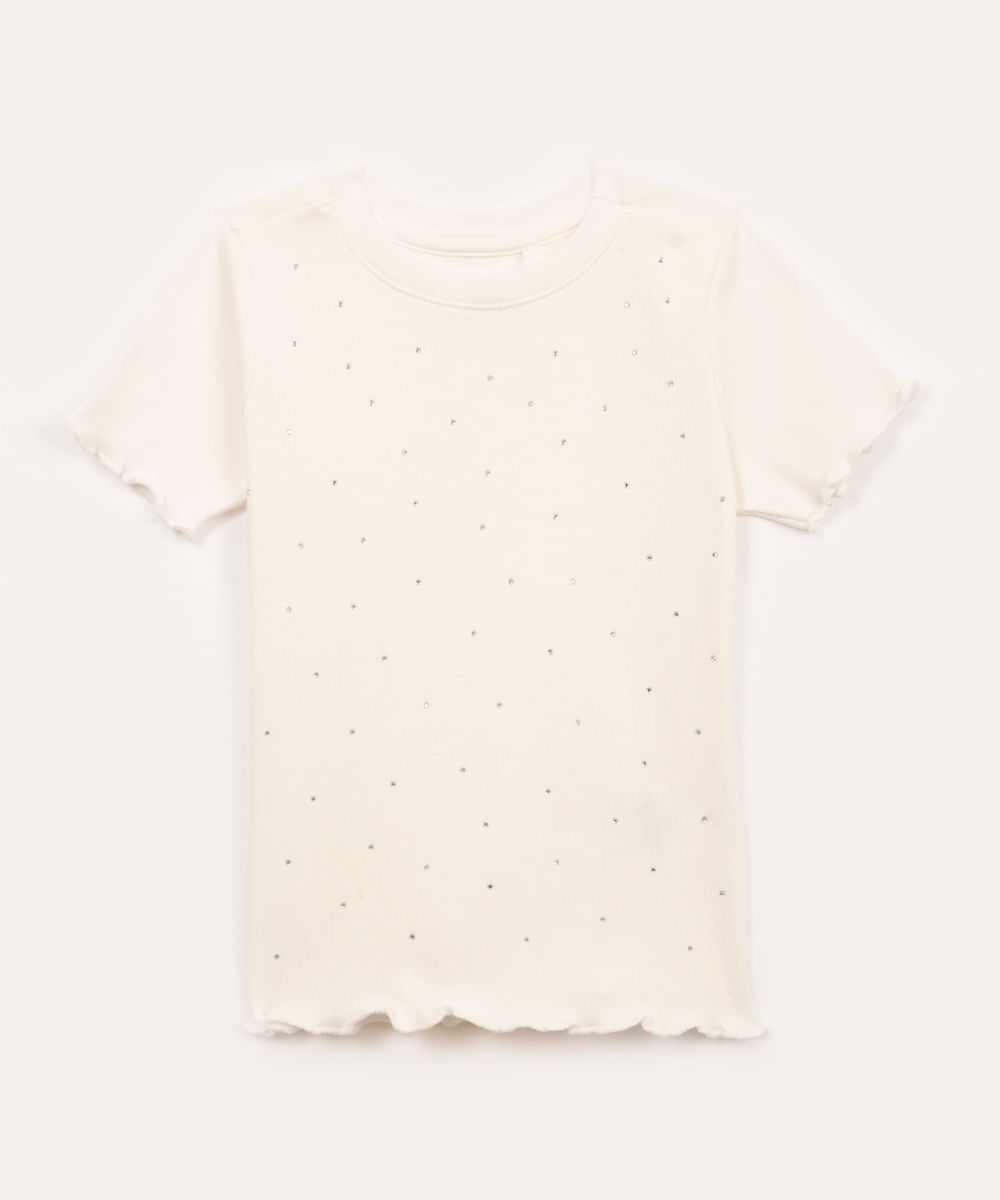 blusa infantil de algodão com brilho manga curta off white