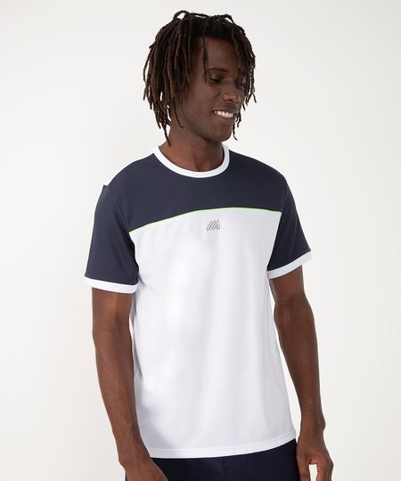 camiseta com recorte e vivo manga curta esportiva ace branco M camiseta com recorte e vivo manga curta esportiva ace branco M