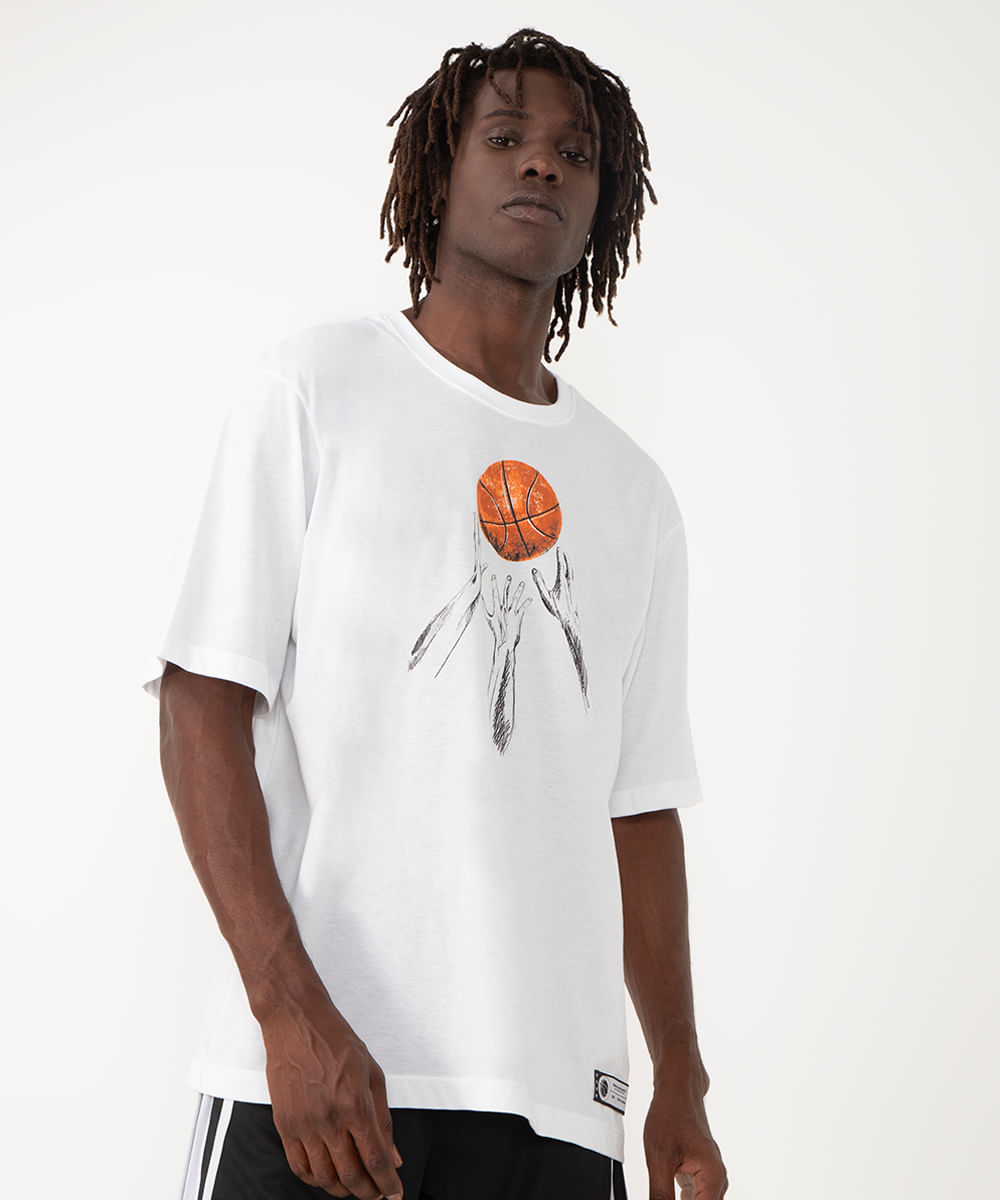 camiseta de algodão basquete manga curta off white