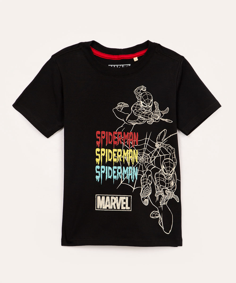 camiseta infantil de algodão homem aranha manga curta preto