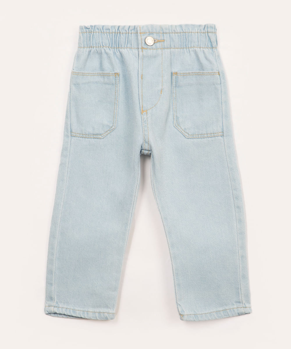 calça jeans infantil clochard com bolsos azul claro