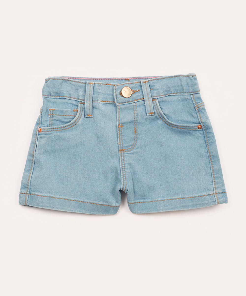 short jeans infantil com bolsos azul claro