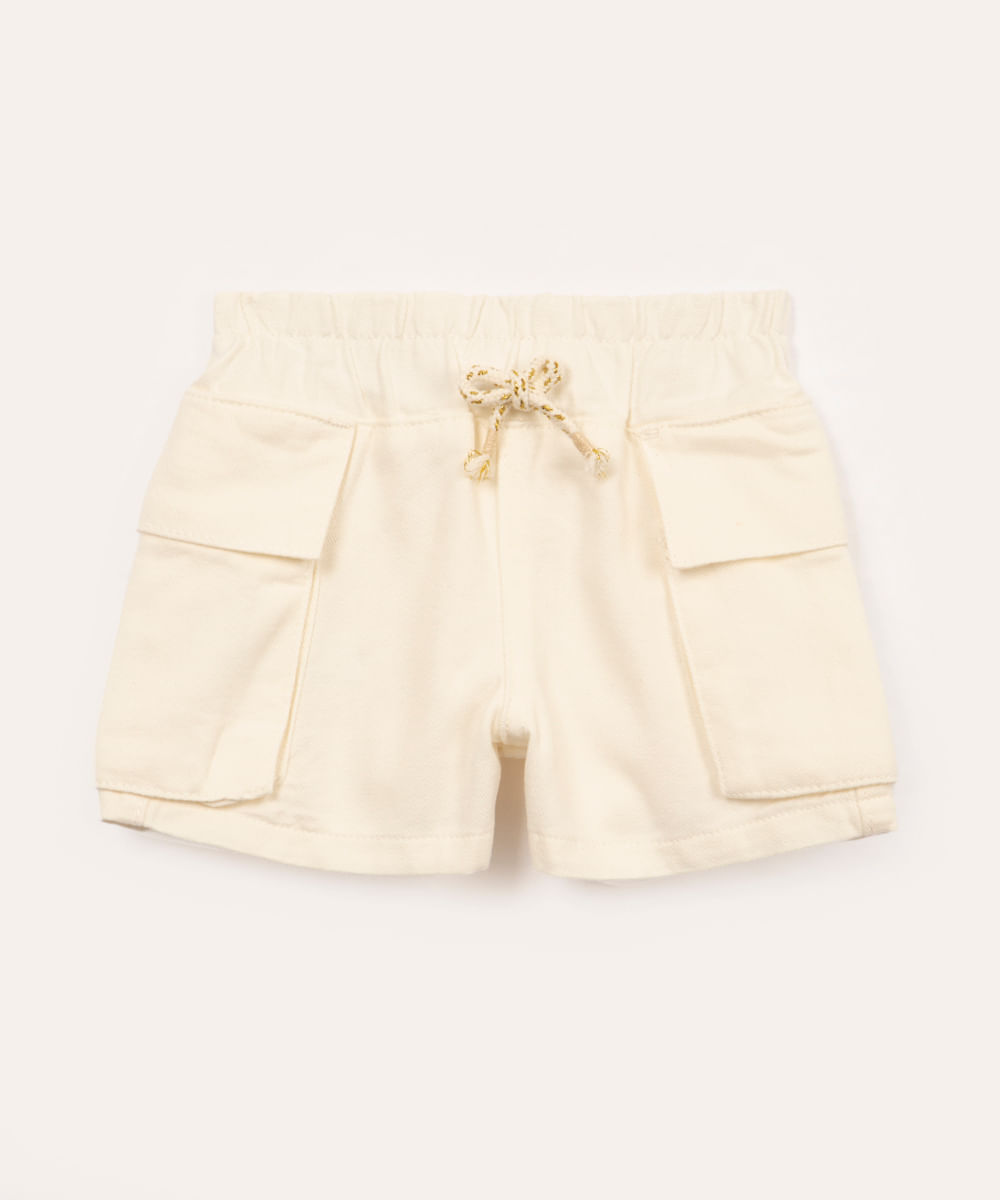 short de sarja infantil com bolsos cargo off white