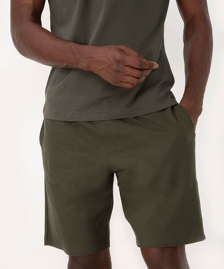 bermuda de moletom básica com bolso verde militar M