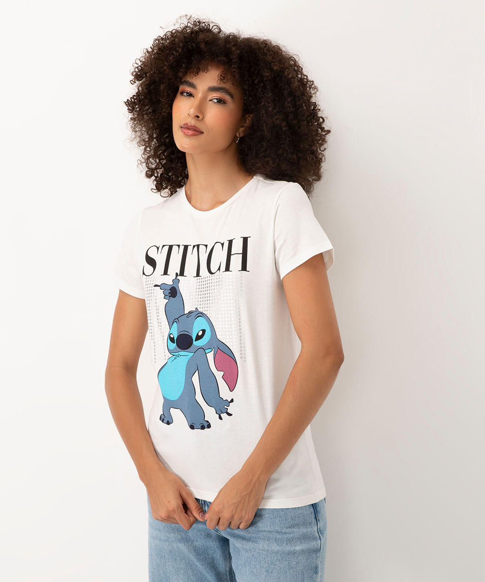 camiseta de algodão stitch manga curta off white