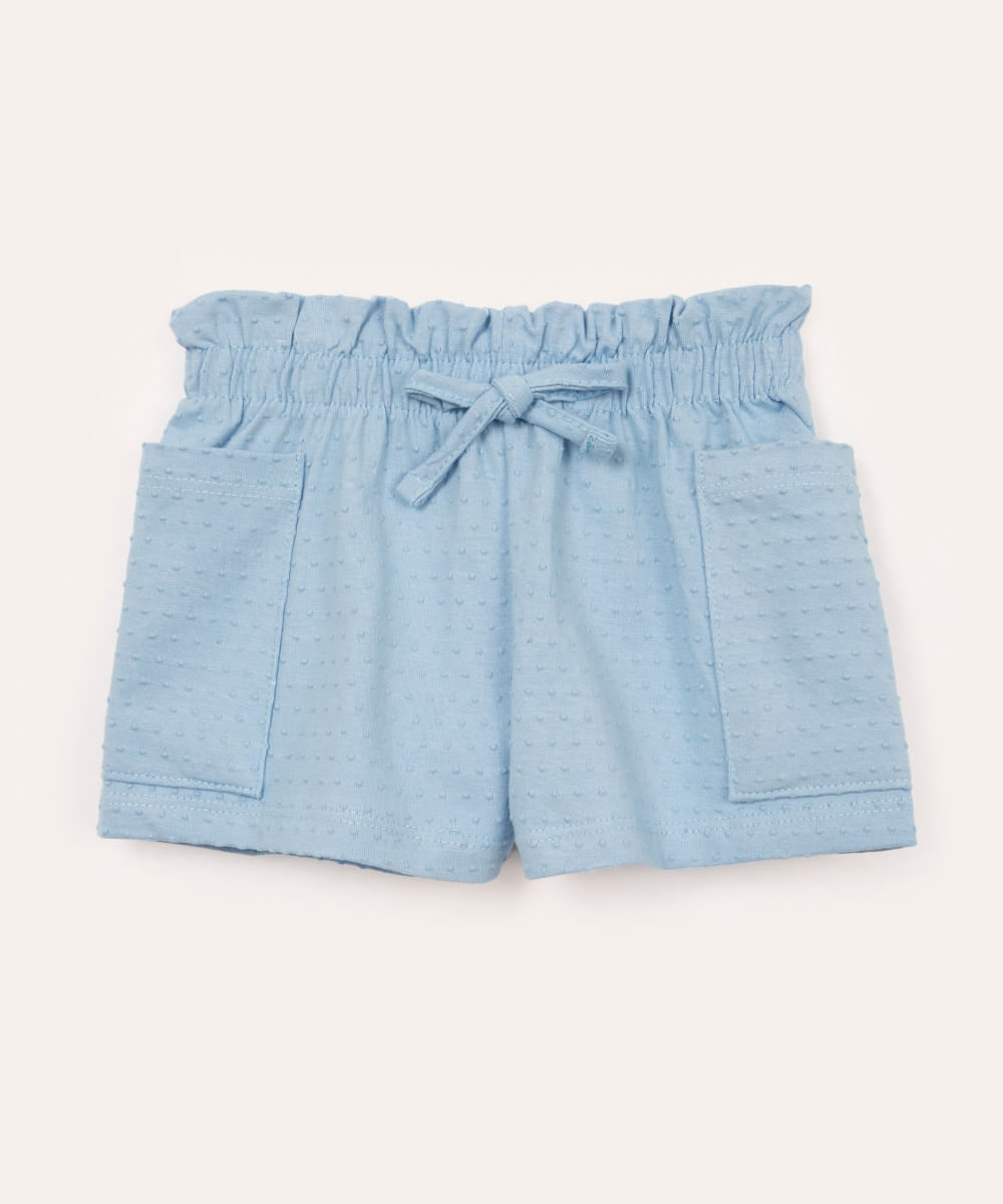 short de algodão infantil texturizado com elástico e cordão azul