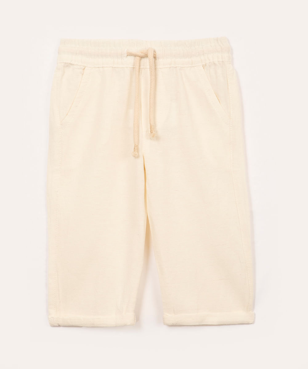 calça infantil com cordão e bolsos off white