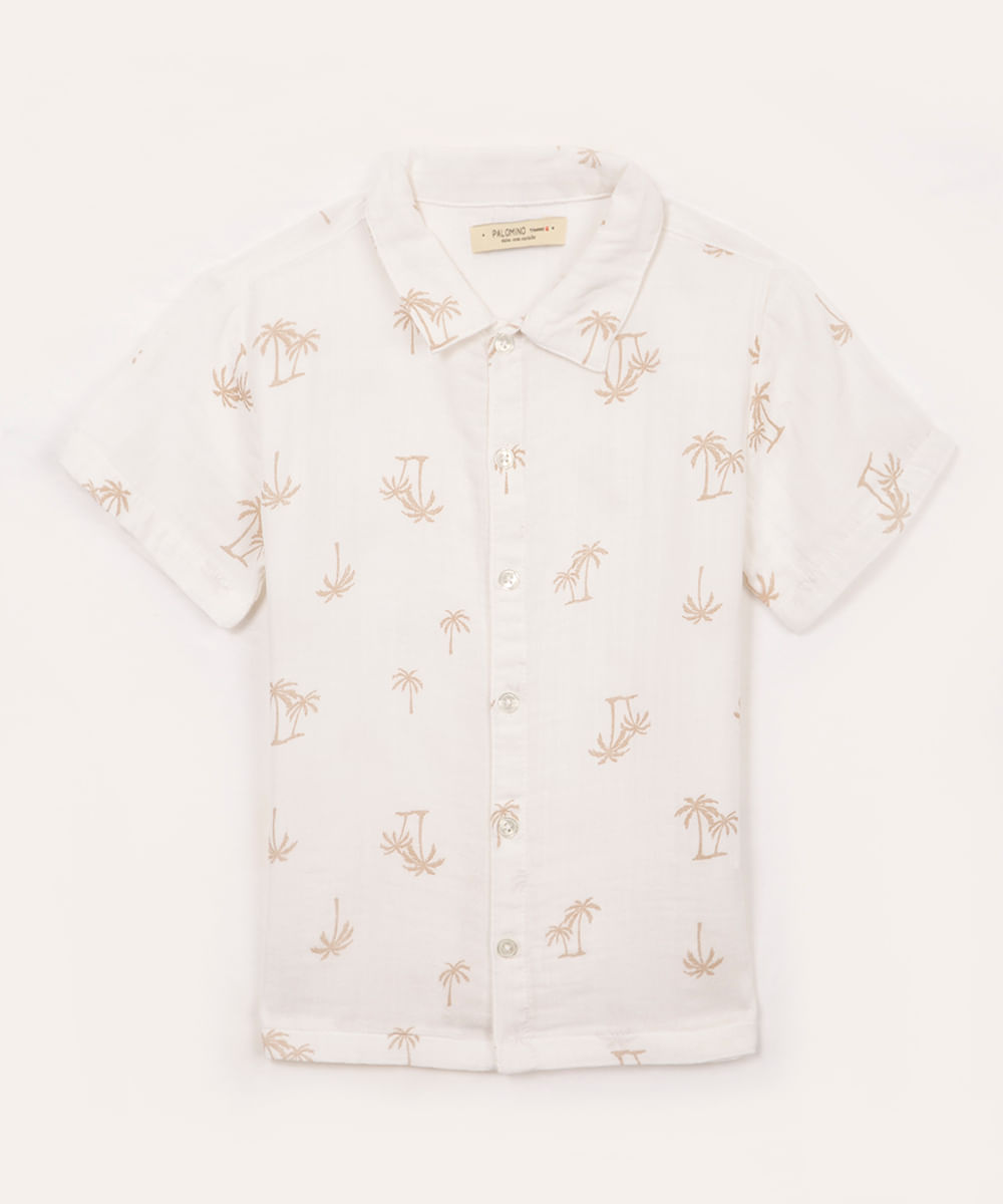 camisa de algodão infantil coqueiros manga curta branco