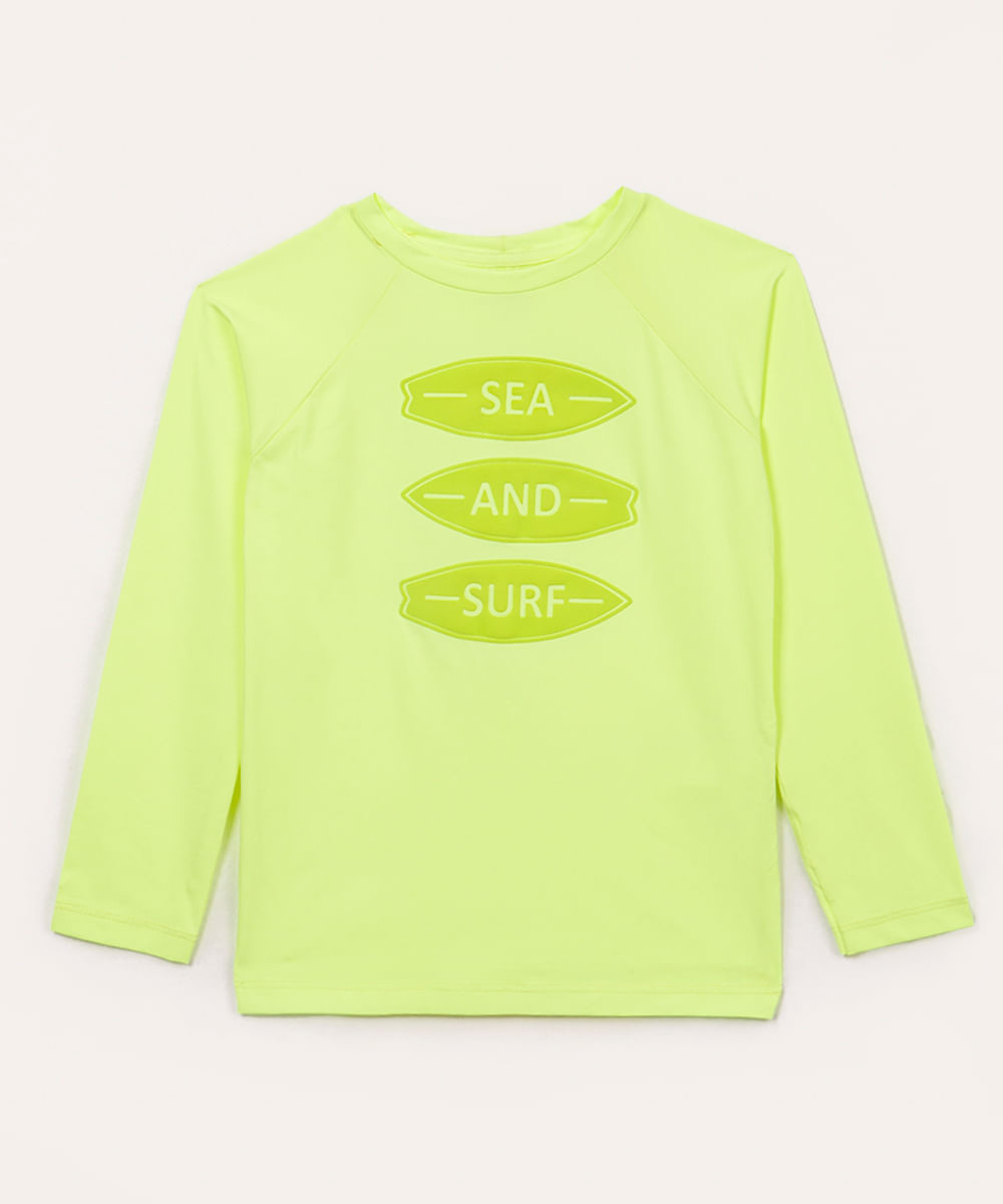 camiseta infantil surf manga longa com proteção uv verde